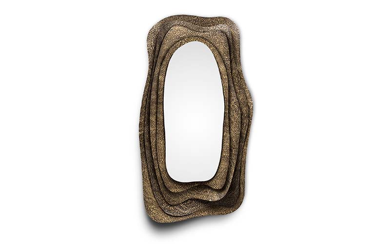 KUMI | Hammered Aged Brass Mirror Contemporary Design by BRABBU