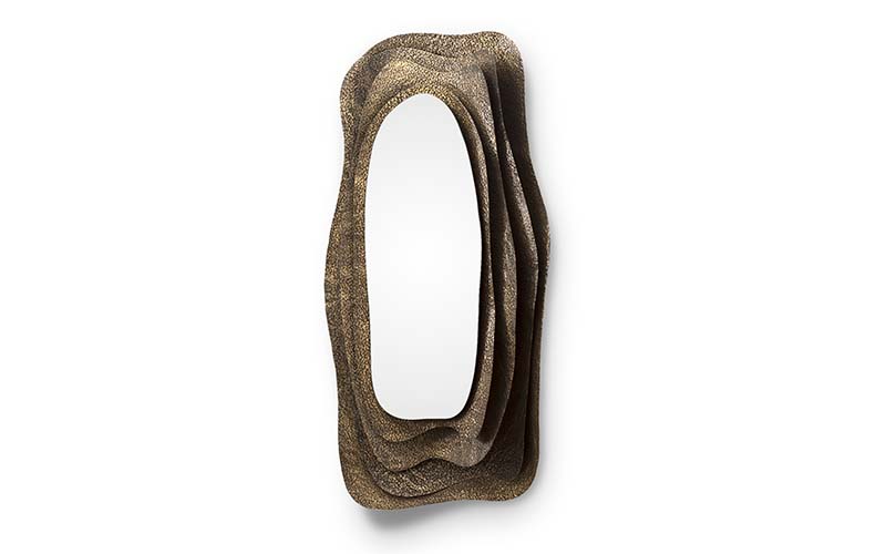 KUMI | Hammered Aged Brass Mirror Contemporary Design by BRABBU