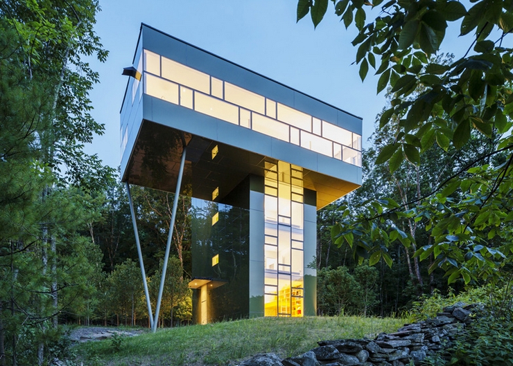 "Tower House — a 2,500 square foot structure on a sloping, wooded site in Ulster County, New York, about 100 miles north of Manhattan was designed by New York City – based Gluck+ as the mountain retreat for one of the firm's principals, Thomas Gluck and his family"