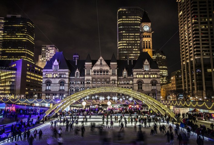 "Celebrating New Year 2014-People skate during New Year's Eve celebrations at Nathan Phillips Square _Canada"