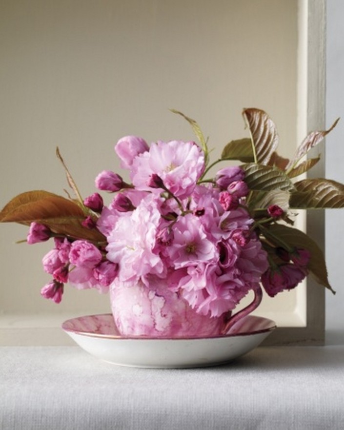 "Ideas for beautiful spring flower arrangements-Kwanzan Cherry Arrangement"