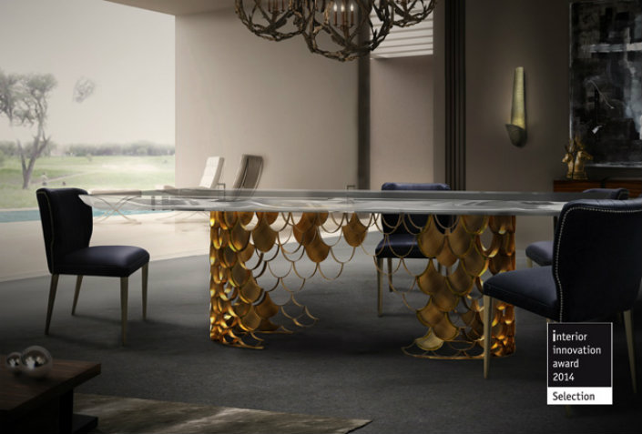 6 ELEGANT DINING ROOM TABLES IN BRASS KOI BRABBU