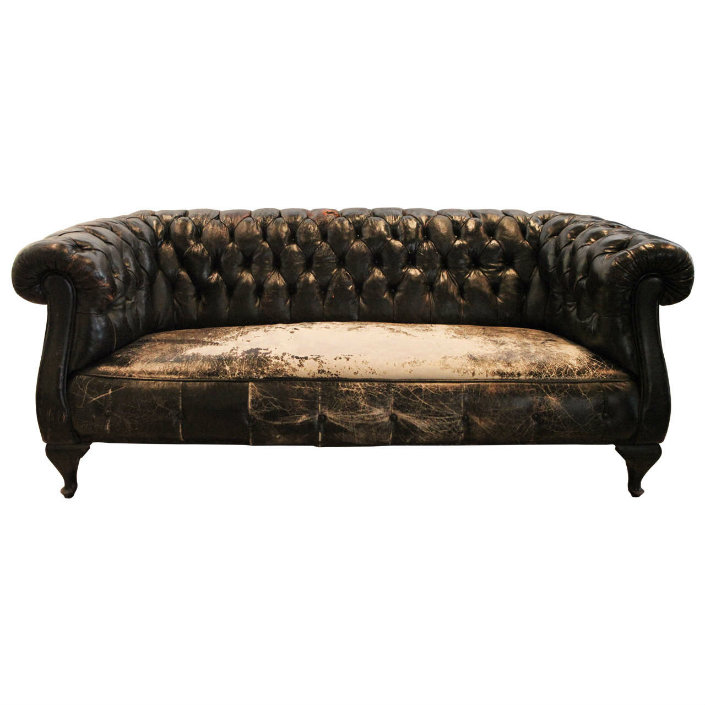 "5 Classic Mid Century Sofa Designs for your Living Room-Swedish black leather Chesterfield mid century sofa"