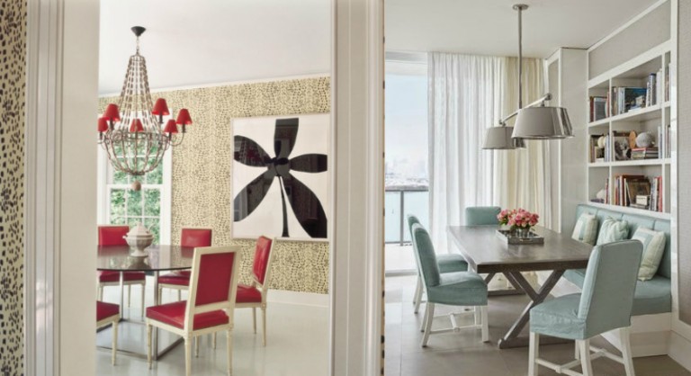 Colorful dining rooms by top designers Miles Redd (on the left) and