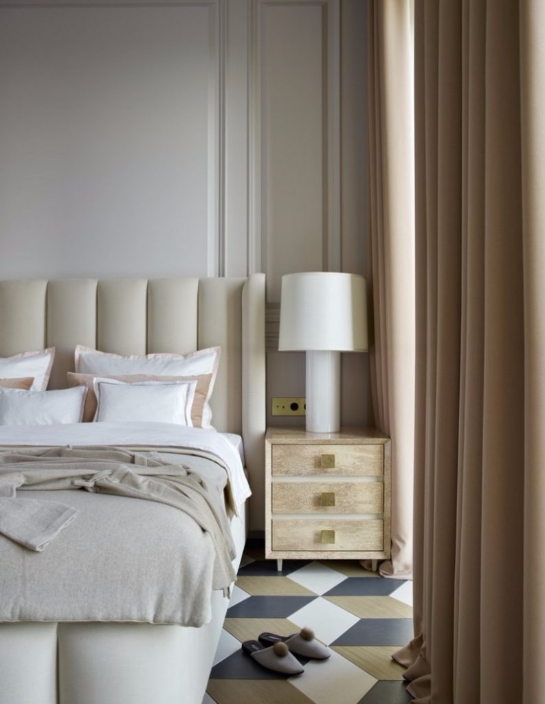 The bedroom decor keeps with the same neutral color palette, adding ... - Elegant Affordable Apartment Decor