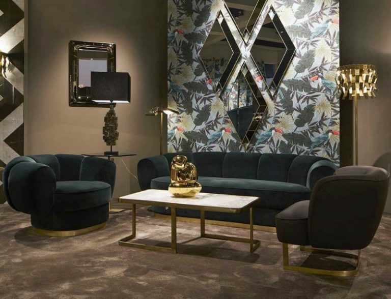 Exquisite sofas, sculptural metallic table lamps and center tables ...
