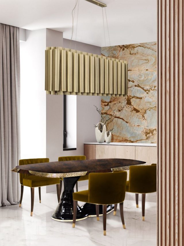 This dining room has the BOURBON Dining Table , AURUM Suspension Light ...