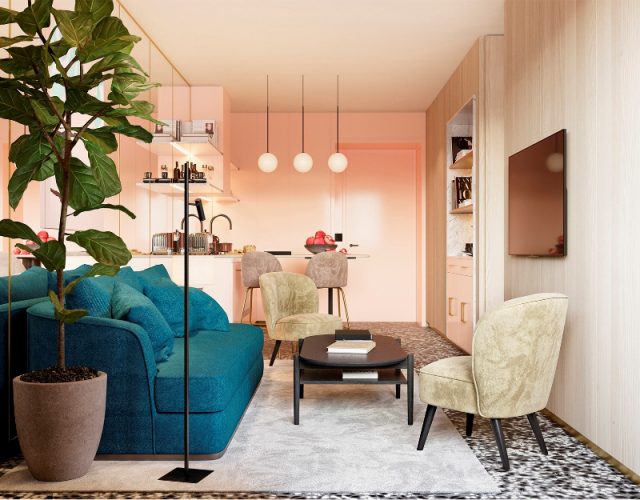 The use of neutral colours on the walls with a touch of colour in the ...