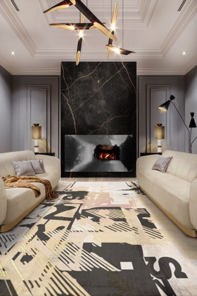 Modern Contemporary living room design with a fireplace and white ...