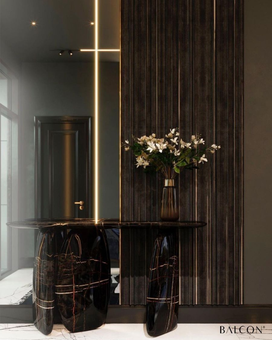 Modern contemporary hallway design with our handpainted faux-marble ...