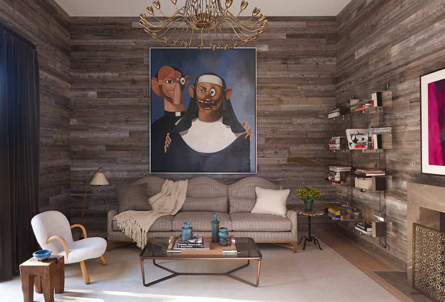 Fox-Nahem Associates, living room with a wall painting and a neutral interior design decor
