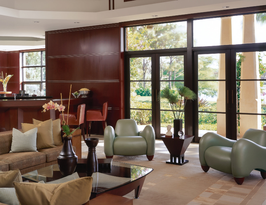 High-end Residential Projects by Michael Wolk - Le Lac - Living room with sofas and armchairs and a variety of tones