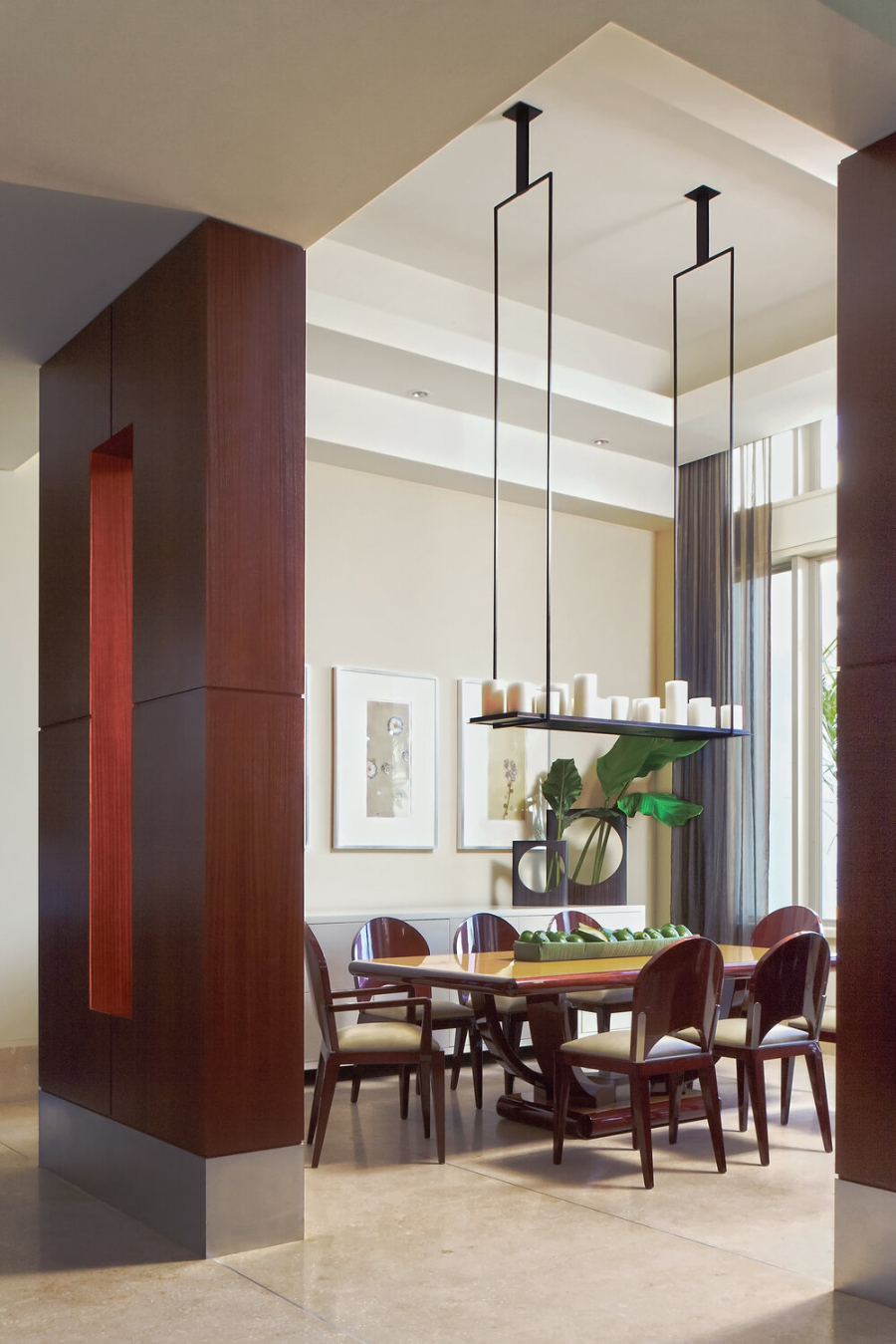 High-end Residential Projects by Michael Wolk. Tahiti Beach. Contemporary Dining room in brown and yellow.