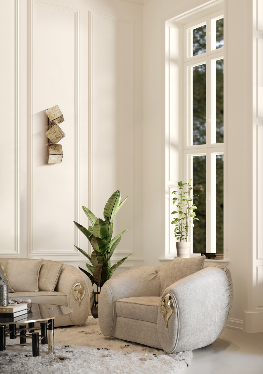 modern white living room design with single sofas