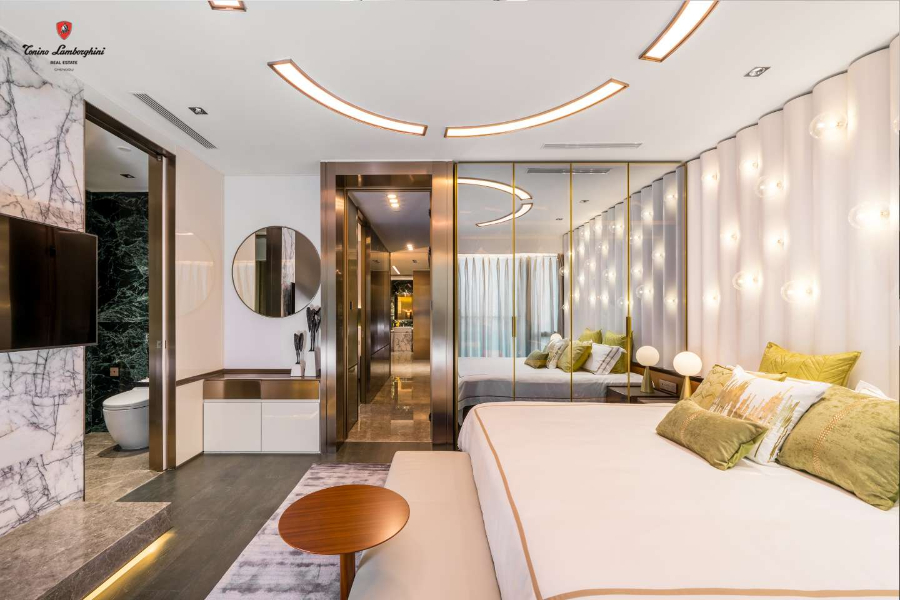 Marco Piva Luxury Homes Projects, luxury bedroom at Tonino Lamborghini Apartments
