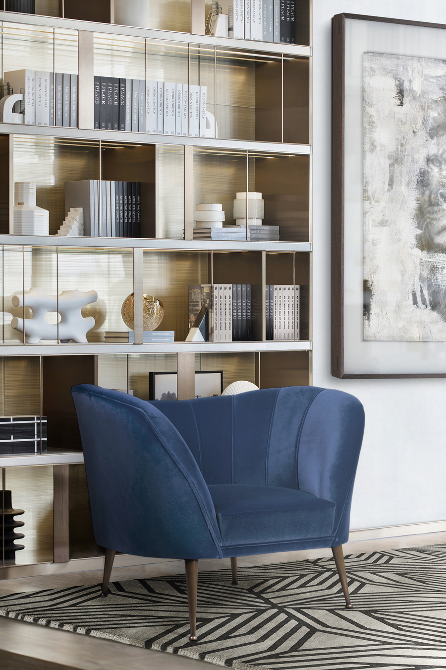 reading corner design ideas blue velvet armchair