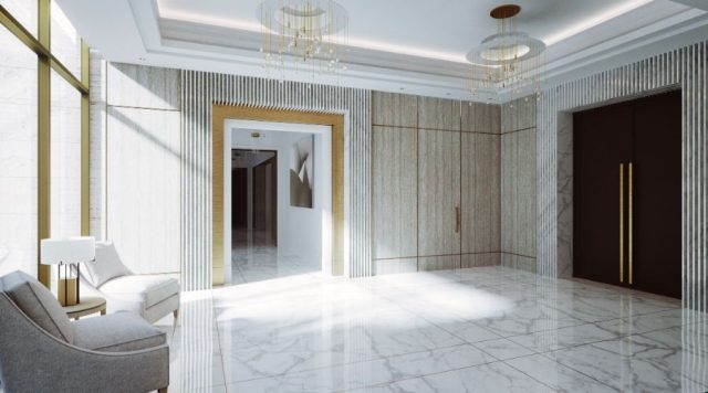 The firm creates a modern and bright hallway. This elegant hallway ...