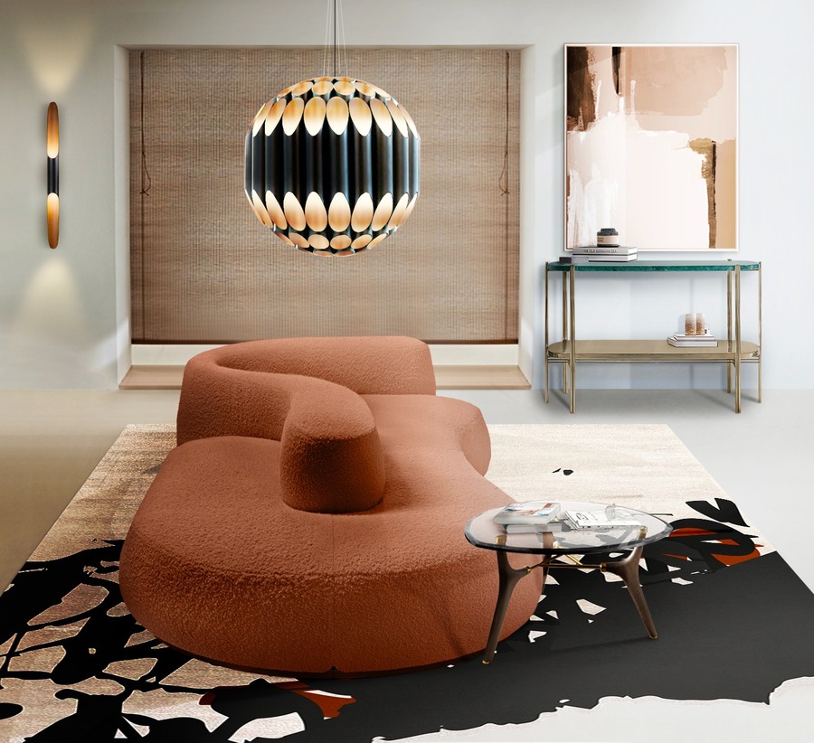orange tones living room with futuristic ambience