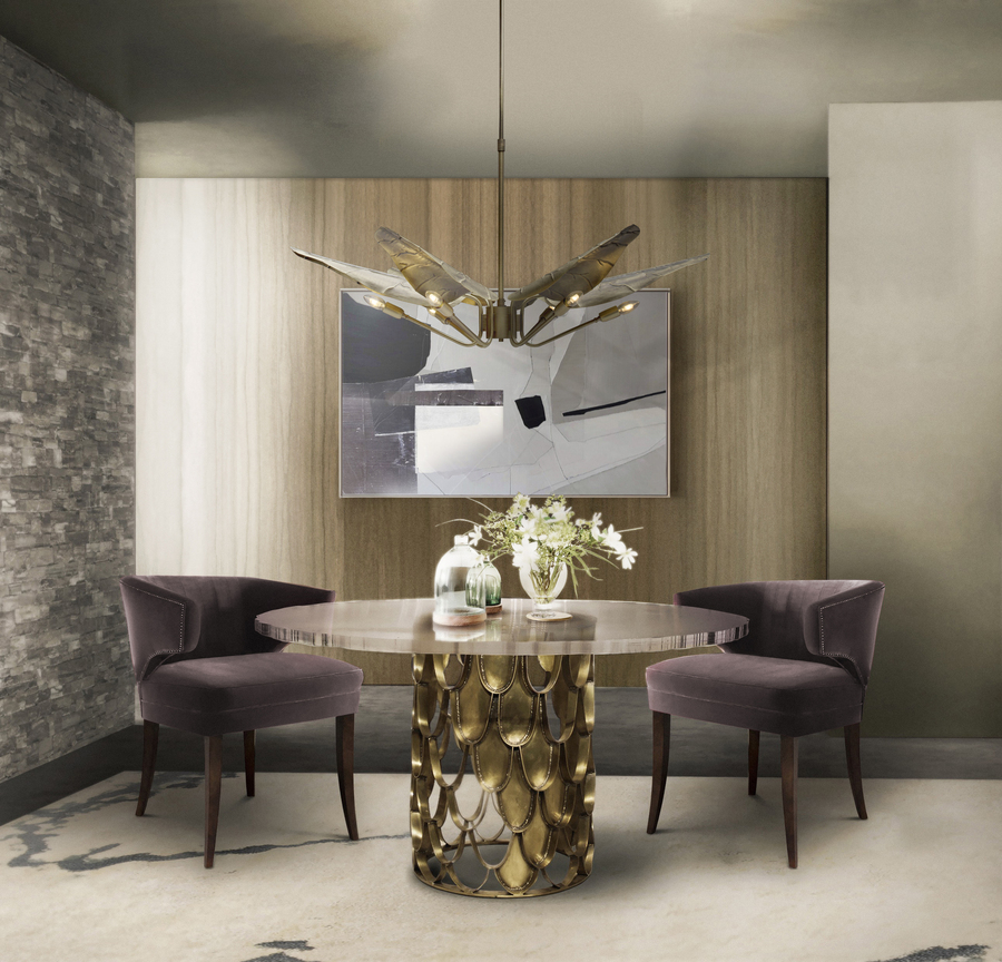 modern dining room design with golden deatils