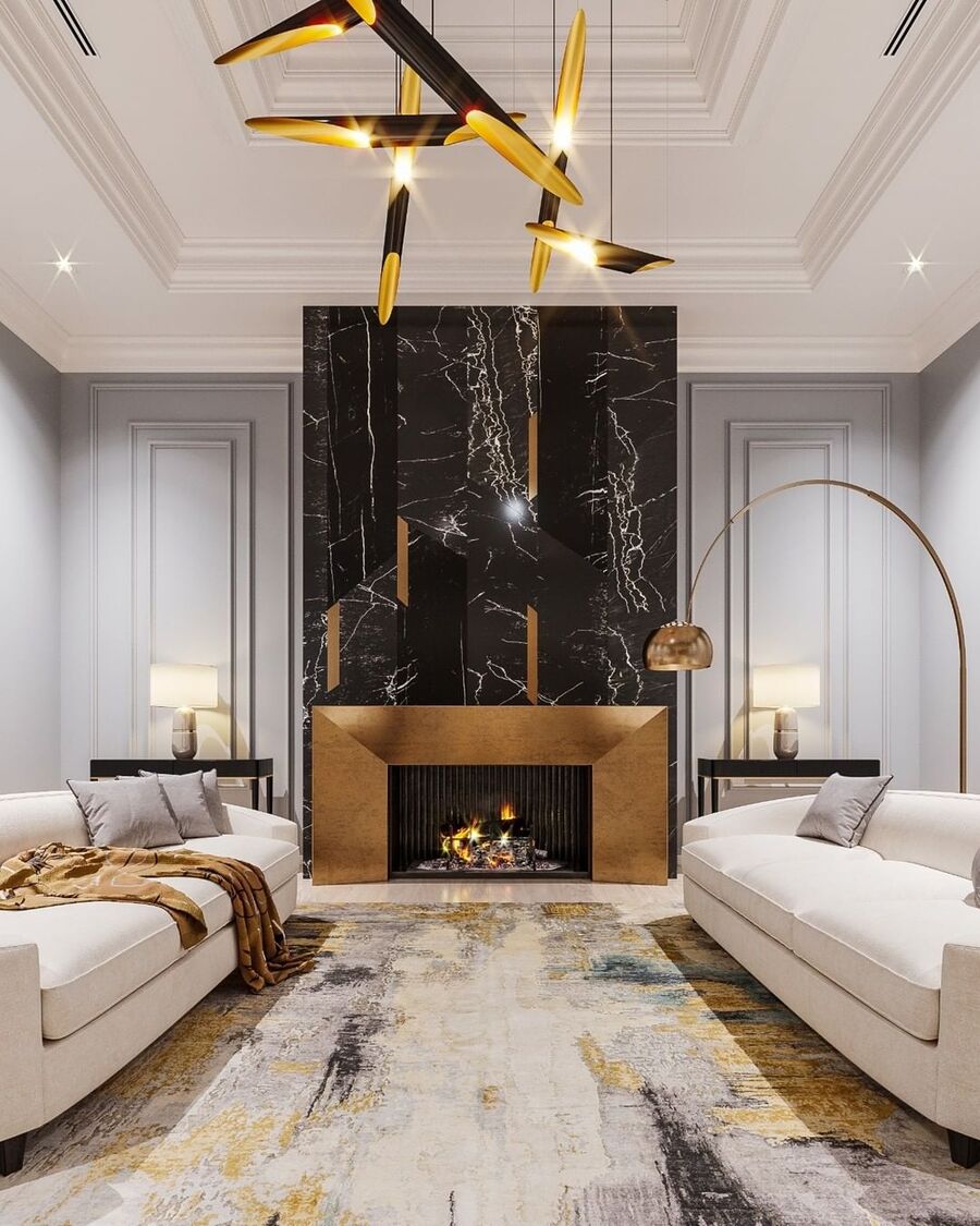 white and gold living room design