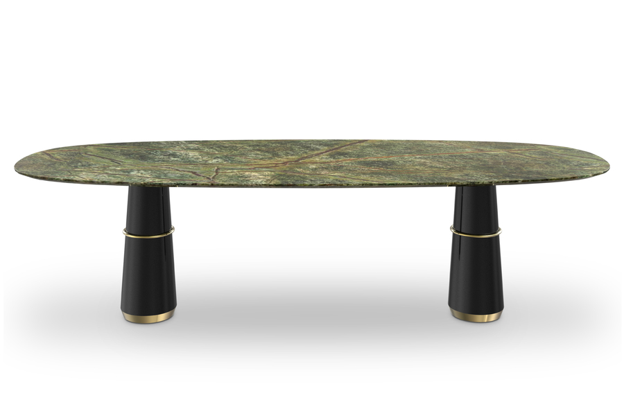 oval dining table design in green marble