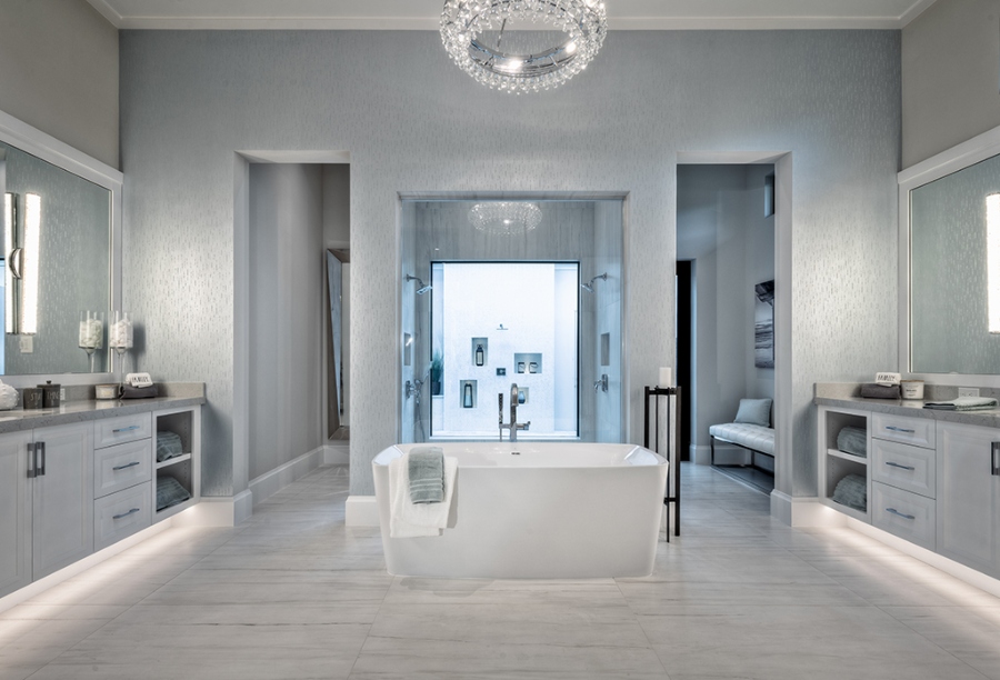 Whether in the living room, kitchen, or bathroom, the entire design is done in white and pastel tones, with each area being beautifully illuminated and providing a complete retreat for its residents.