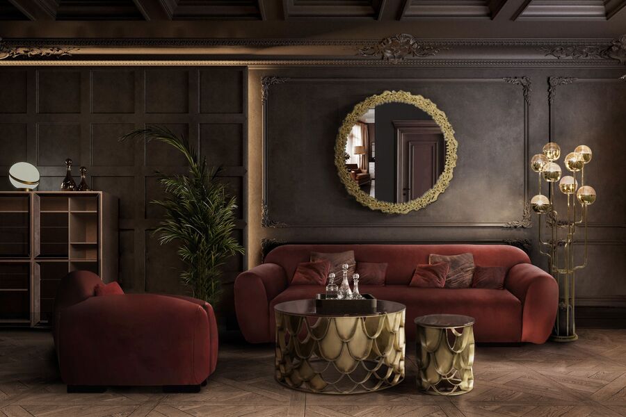 modern living room in dark tones