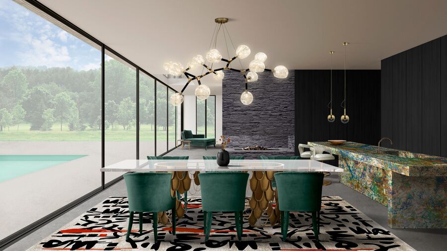 contemporary dining room with new suspension light