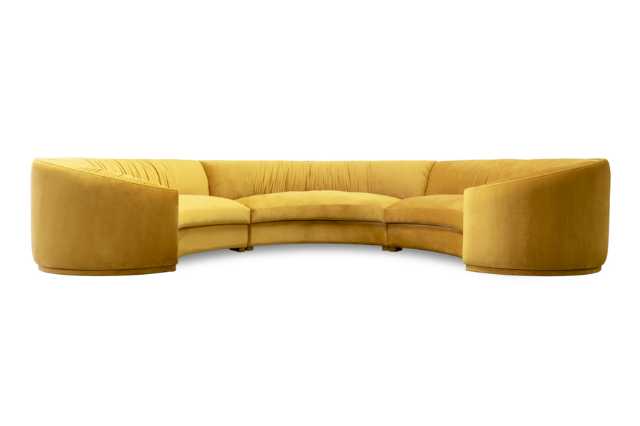 decor your home for the holidays with these high-end products modern round three sofa in yellow upholstery