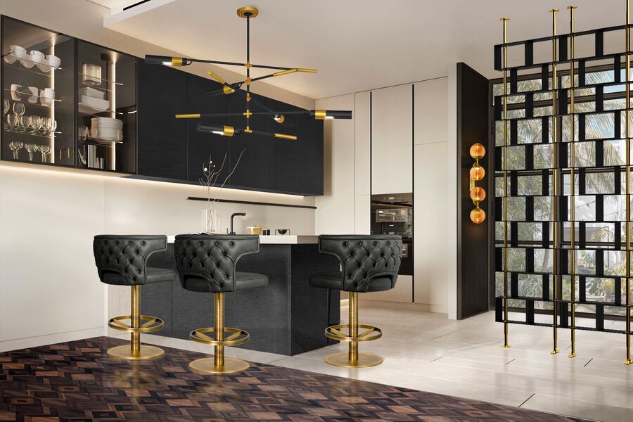 golden an black kitchen interior design