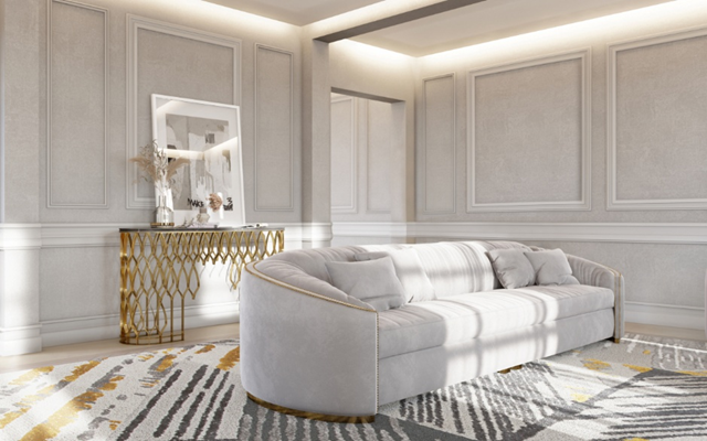 Living room in neutral colours with the Wales sofa by BRABBU