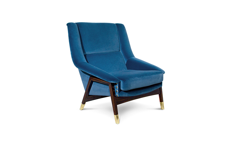 INCA Armchair Mid Century Modern Design by BRABBU recalls the Inca Empire in the shape of a velvet armchair.