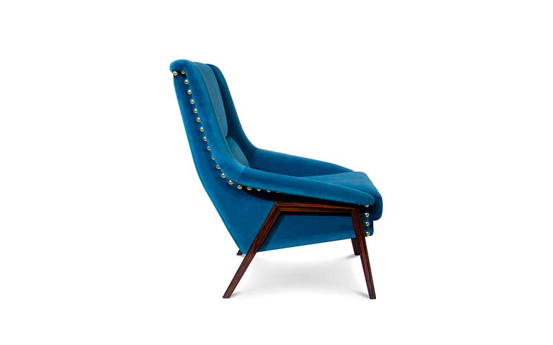 INCA Armchair Mid Century Modern Design by BRABBU recalls the Inca Empire in the shape of a velvet armchair.