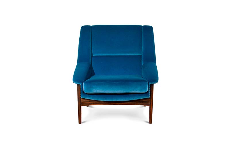 INCA Armchair Mid Century Modern Design by BRABBU recalls the Inca Empire in the shape of a velvet armchair.