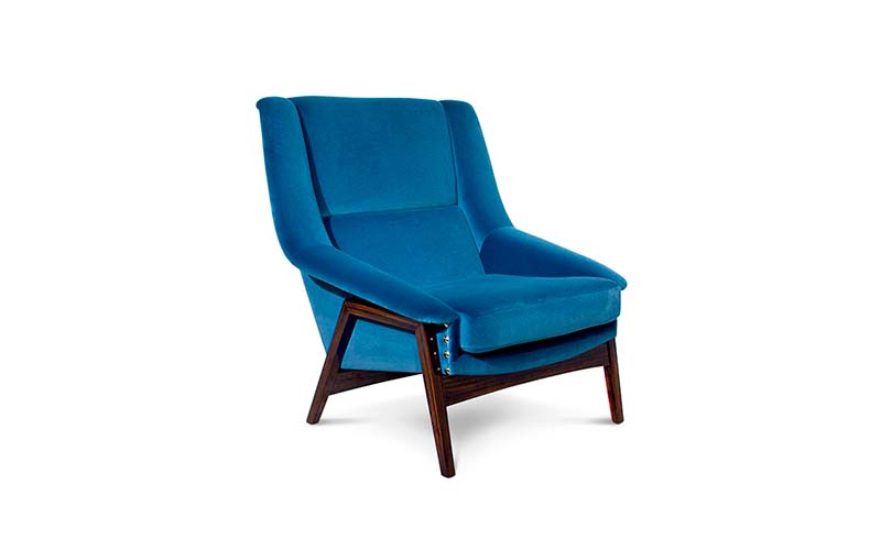 INCA Armchair Mid Century Modern Design by BRABBU recalls the Inca Empire in the shape of a velvet armchair.