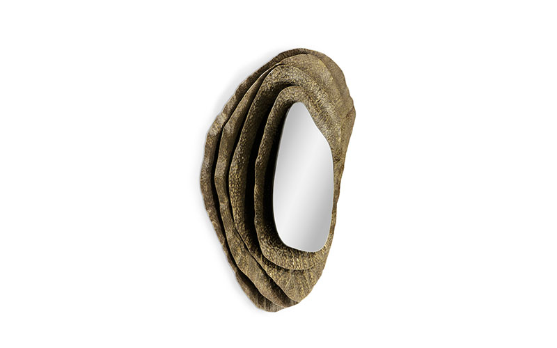 KUMI II | Hammered Aged Brass Mirror Contemporary Design by BRABBU