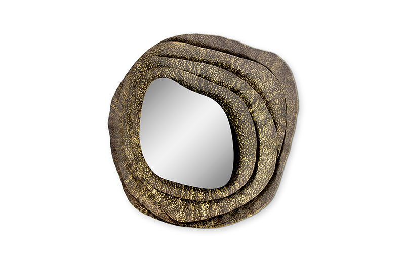 KUMI II | Hammered Aged Brass Mirror Contemporary Design by BRABBU