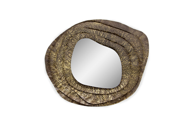 KUMI II | Hammered Aged Brass Mirror Contemporary Design by BRABBU