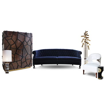Although the wood cabinet and the mid century modern sofa may steal all the attentions, a cozy set is only achieved when we have all the elements regardless of their importance. Thus, adding the brass floor lamp, the stool, the table lamp and the armchair